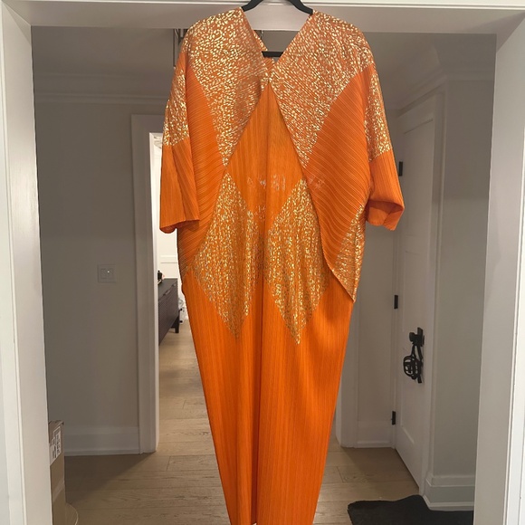 NWOT KATE HEWKO - Orange / Gold Leopard Geometric Glam Dress -One Size Fits Most - Picture 6 of 16